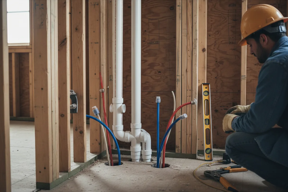 Drain and supply rough-in during Sump Pump Repair in Parkville